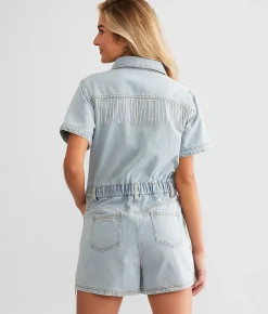 Blue B Rhinestone Fringe Romper Denim Online