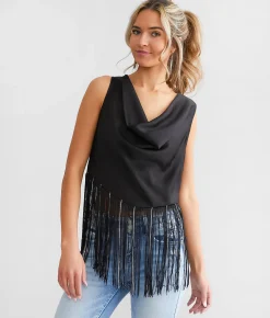 Blue B Rhinestone Fringe Tank Top Black Online