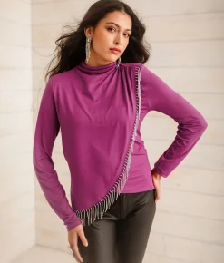 Tops | Sterling & Stitch Rhinestone Fringe Top Wild Aster
