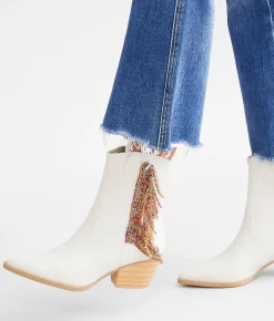 Oasis Society Rhinestone Fringe Western Ankle Boot White Online