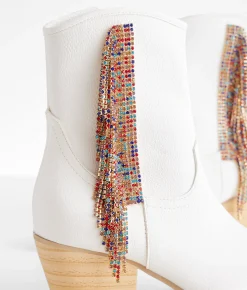 Oasis Society Rhinestone Fringe Western Ankle Boot White Online