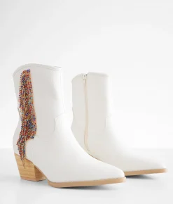 Oasis Society Rhinestone Fringe Western Ankle Boot White Online