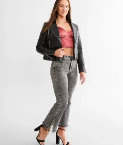 Blue B Rhinestone High Rise Cropped Flare Jean Charcoal Clearance