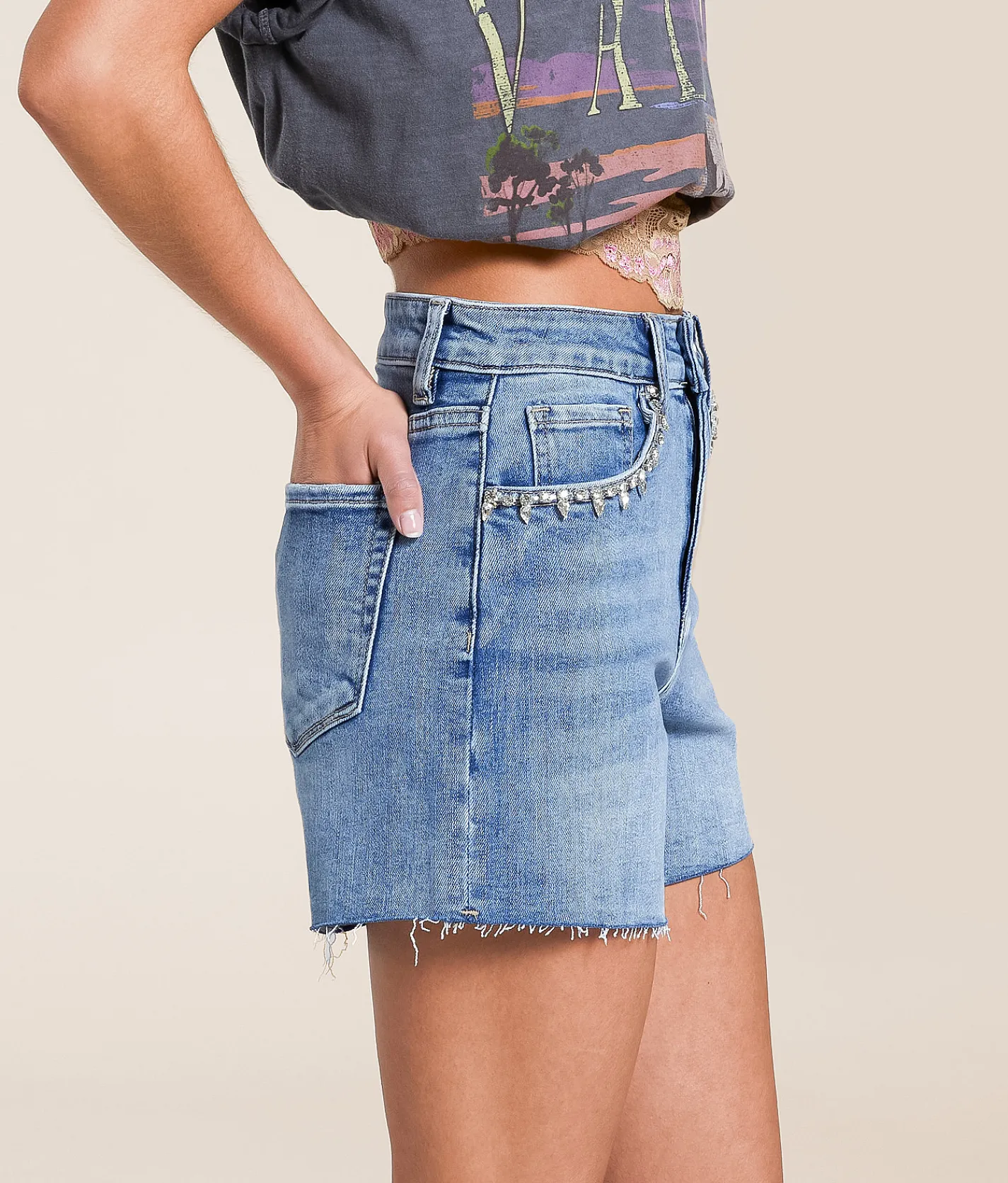 Bottoms|Shorts | Lovervet Rhinestone High Rise Stretch Short Rambler