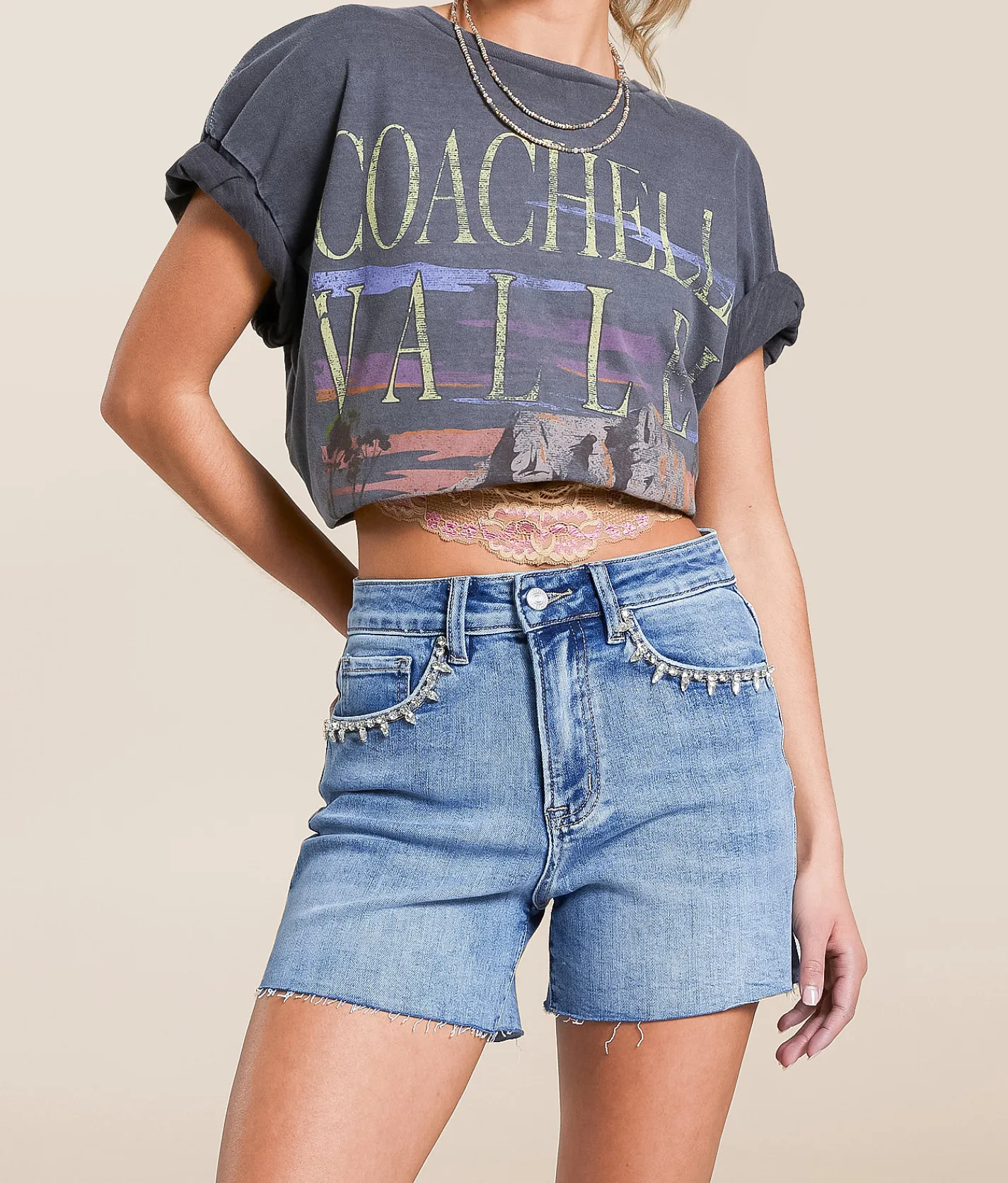 Bottoms|Shorts | Lovervet Rhinestone High Rise Stretch Short Rambler