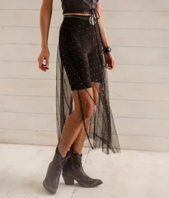 Sterling & Stitch Rhinestone Mesh Midi Skirt Black Discount