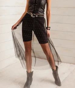 Sterling & Stitch Rhinestone Mesh Midi Skirt Black Discount