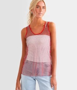 Tops | Endless Blu Rhinestone Mesh Tank Top Taupe