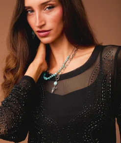 Tops | Sterling & Stitch Rhinestone Mesh Top Black