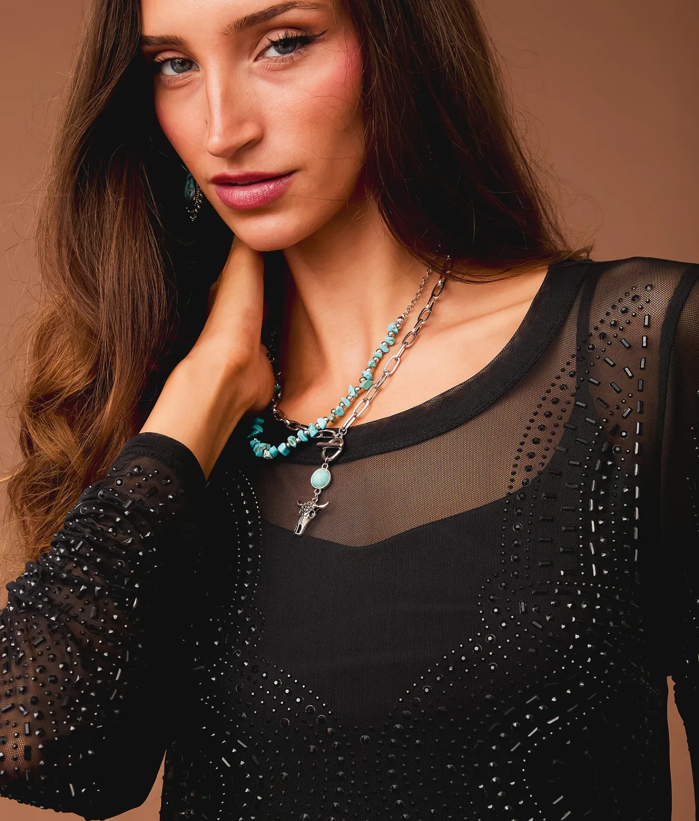 Tops | Sterling & Stitch Rhinestone Mesh Top Black