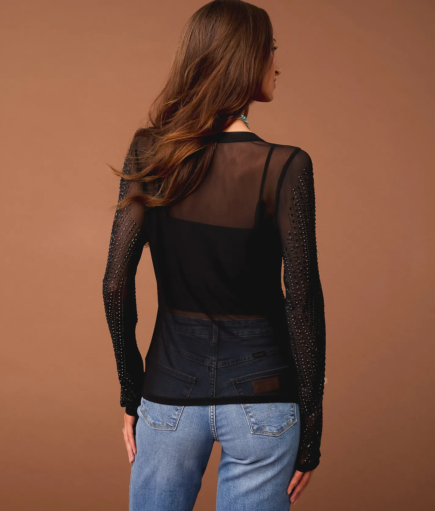Tops | Sterling & Stitch Rhinestone Mesh Top Black