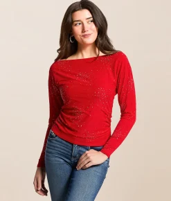 Daytrip Rhinestone Mesh Top Red Discount