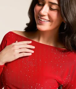 Daytrip Rhinestone Mesh Top Red Discount
