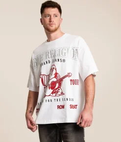 True Religion Rhinestone Oversized T-Shirt Optic White Sale