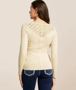 Tops | Miss Me Rhinestone Ribbed Henley Beige