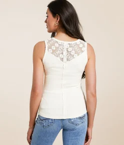 Miss Me Rhinestone Ribbed Tank Top Off White New