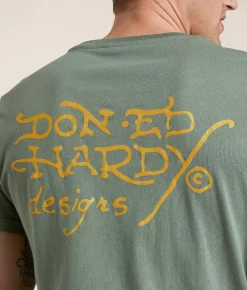Graphic T-Shirts | Ed Hardy Rhinestone Skull T-Shirt Light Olive