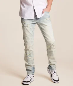 Smoke Rise® Rhinestone Slim Taper Stretch Jean Brant Blue Sale