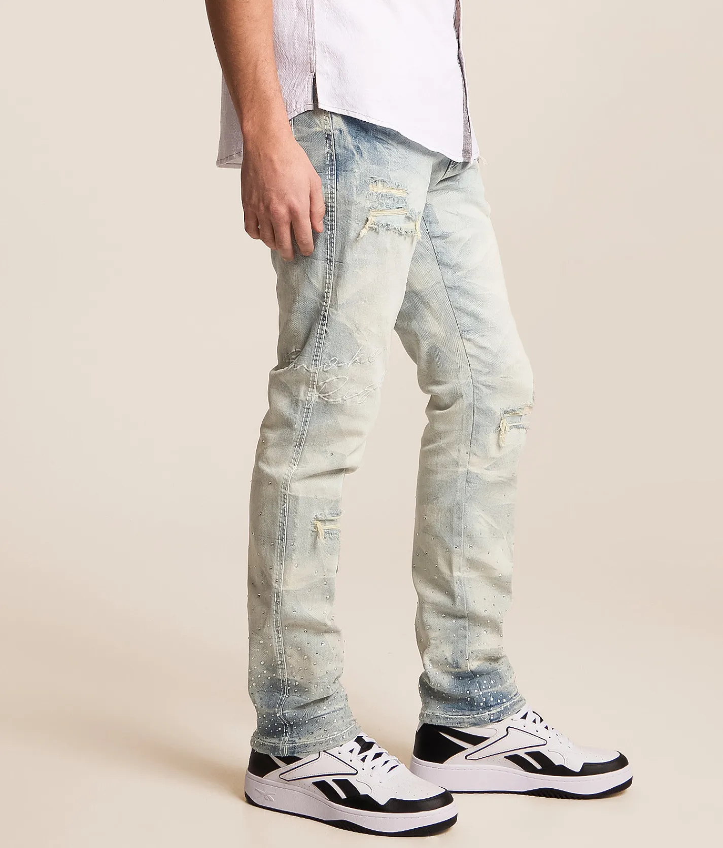 Smoke Rise® Rhinestone Slim Taper Stretch Jean Brant Blue Sale