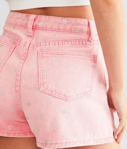 Bottoms|Shorts | Blue B Rhinestone Star Ultra High Rise Short Hot Pink