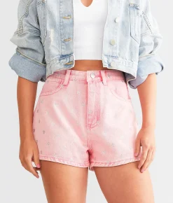 Bottoms|Shorts | Blue B Rhinestone Star Ultra High Rise Short Hot Pink