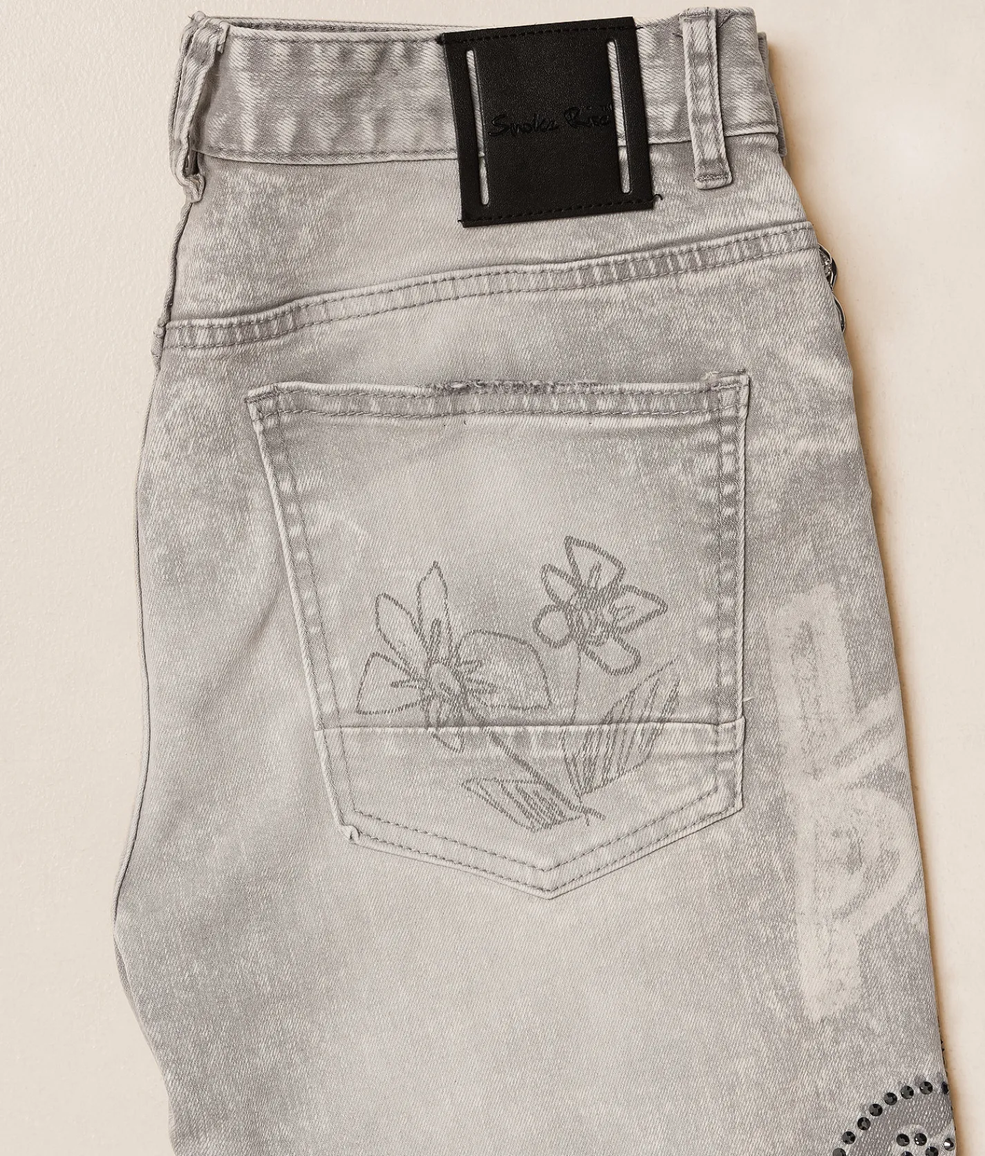 Smoke Rise® Rhinestone Straight Stretch Jean Breezy Grey Sale
