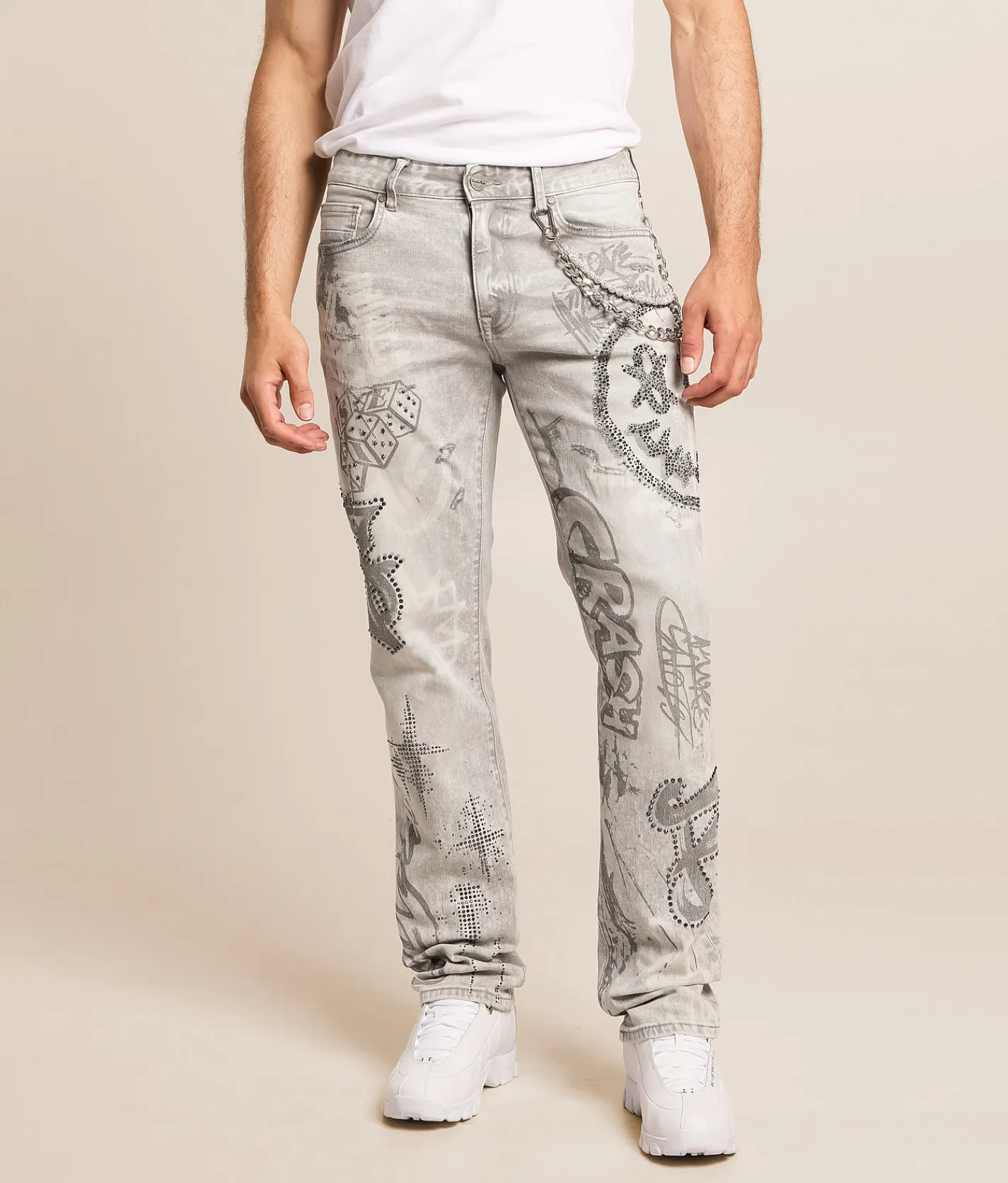 Smoke Rise® Rhinestone Straight Stretch Jean Breezy Grey Sale