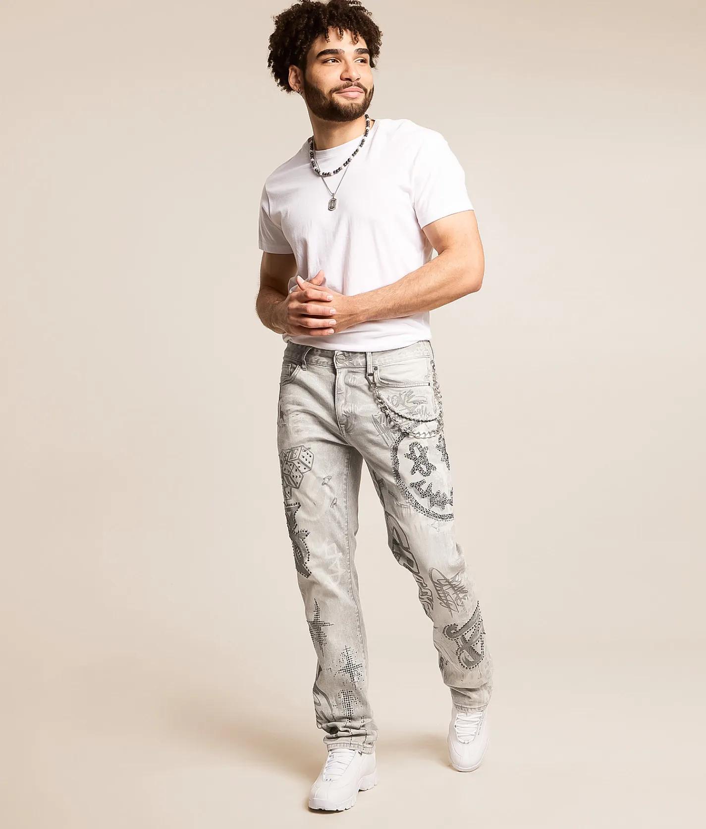 Smoke Rise® Rhinestone Straight Stretch Jean Breezy Grey Sale