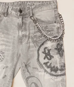 Smoke Rise® Rhinestone Straight Stretch Jean Breezy Grey Sale