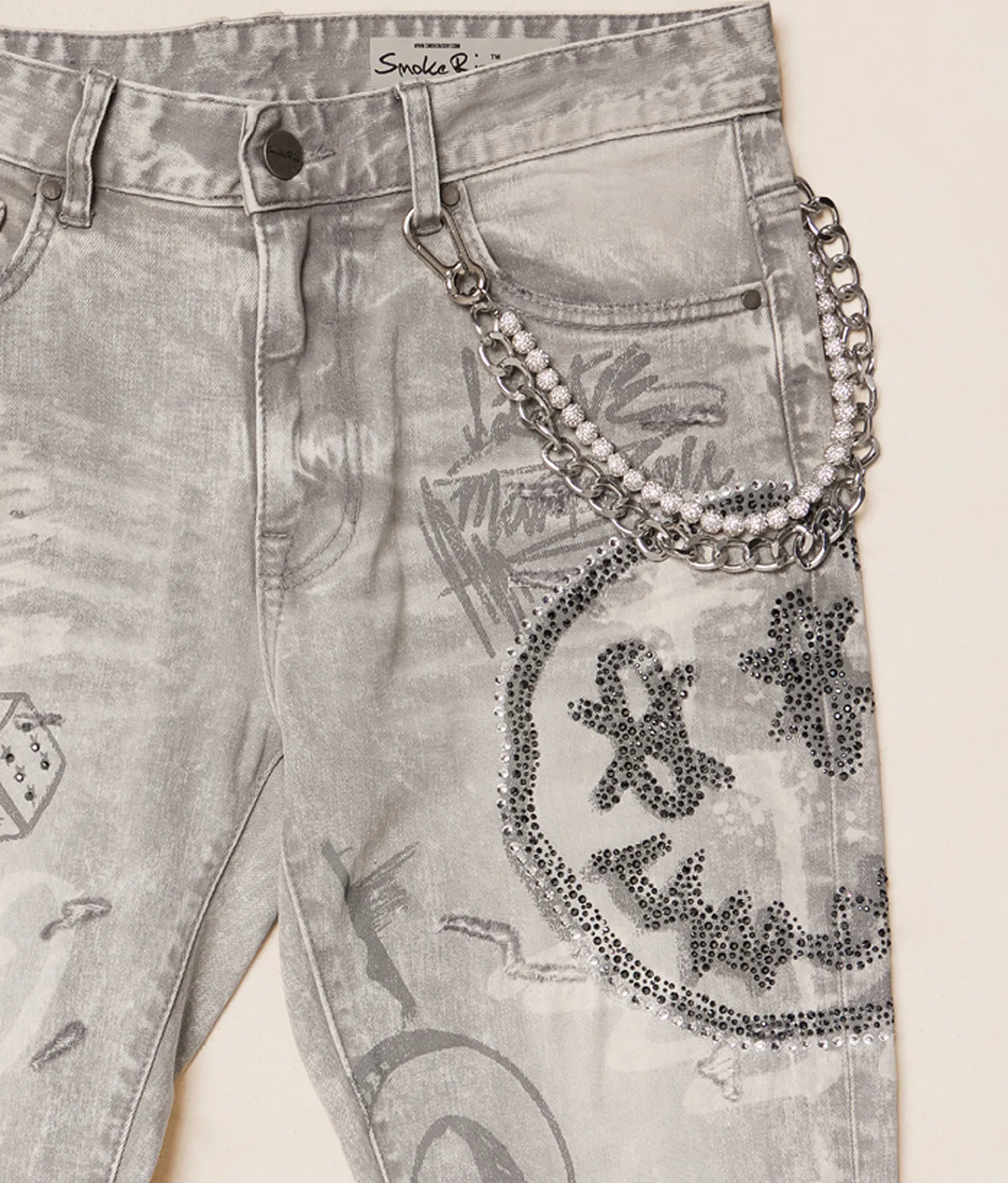 Smoke Rise® Rhinestone Straight Stretch Jean Breezy Grey Sale
