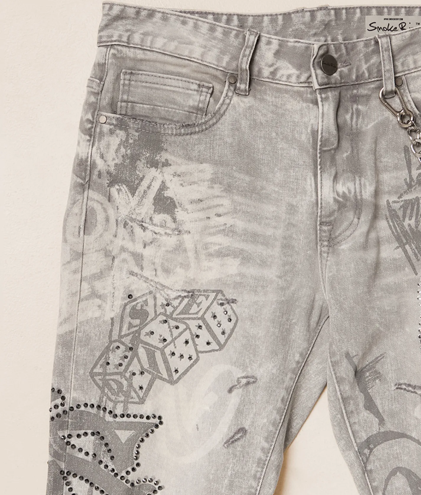 Smoke Rise® Rhinestone Straight Stretch Jean Breezy Grey Sale