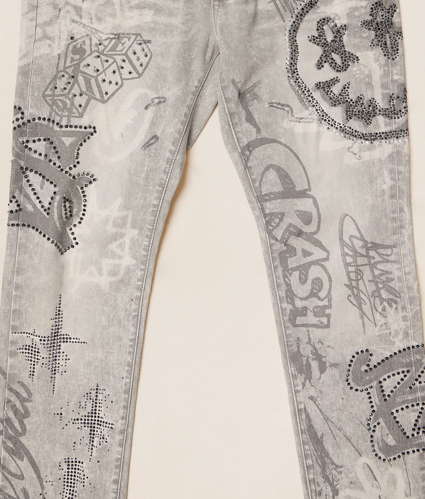 Smoke Rise® Rhinestone Straight Stretch Jean Breezy Grey Sale