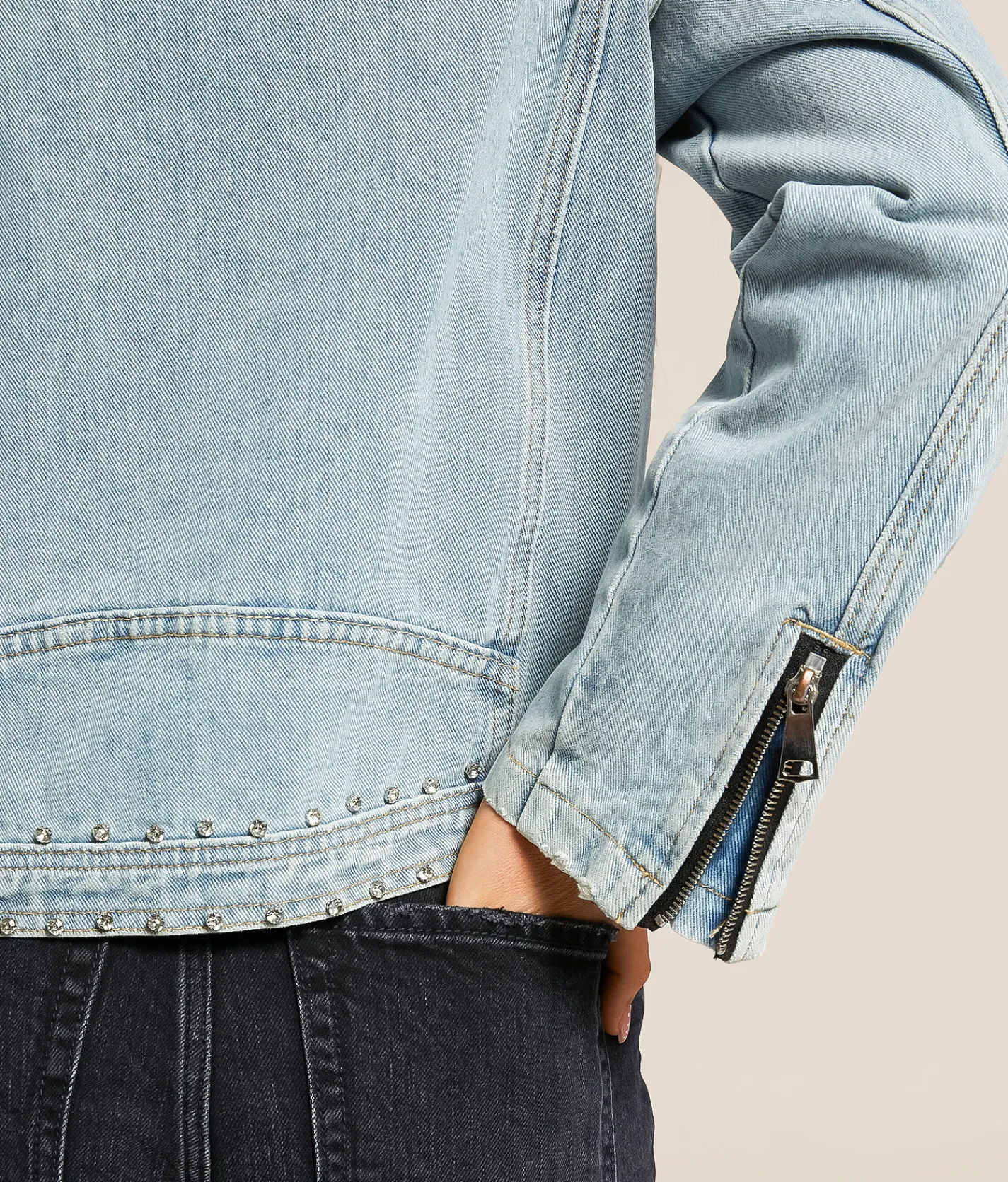 Davi & Dani Rhinestone Studded Denim Jacket Blue New