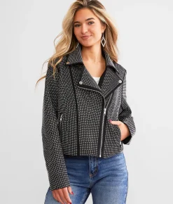 Blue B Rhinestone Studded Moto Jacket Black Sale