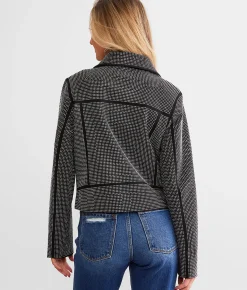 Blue B Rhinestone Studded Moto Jacket Black Sale