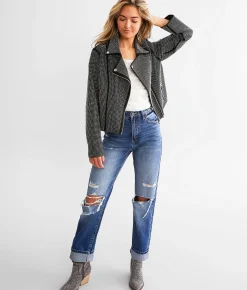 Blue B Rhinestone Studded Moto Jacket Black Sale