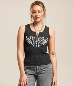 Miss Me Rhinestone Tank Top Charcoal Grey Sale