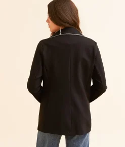 Tops|Coats & Jackets | Willow & Root Rhinestone Trim Ponte Blazer Black