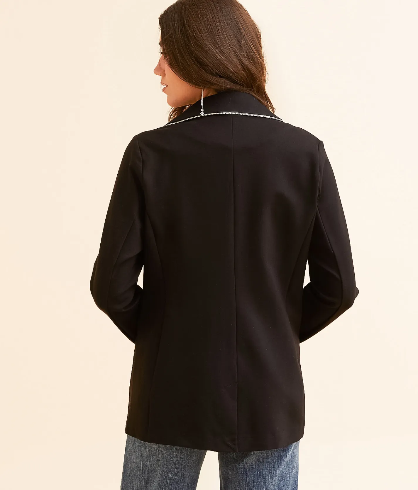 Tops|Coats & Jackets | Willow & Root Rhinestone Trim Ponte Blazer Black