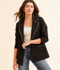 Tops|Coats & Jackets | Willow & Root Rhinestone Trim Ponte Blazer Black