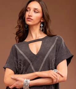 Sterling & Stitch Rhinestone T-Shirt Washed Black Online