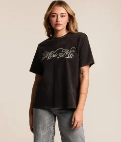 Tops | Miss Me Rhinestone T-Shirt Charcoal Black