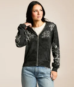 Tops | Miss Me Rhinestone Washed Hoodie Charcoal Black