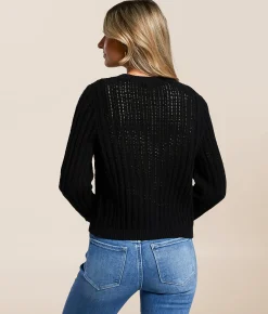 Tops | Blu Pepper Ribbed Cardigan Sweater Black