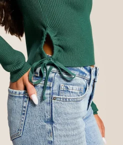 FITZ + EDDI Ribbed Cinch Tie Cropped Top Mallard Green Discount