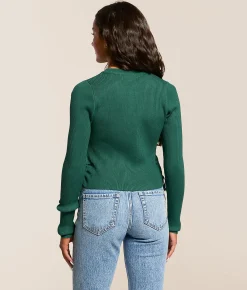 FITZ + EDDI Ribbed Cinch Tie Cropped Top Mallard Green Discount