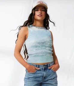 33 Coastal Ribbed Coastal Belt Tank Top Multi