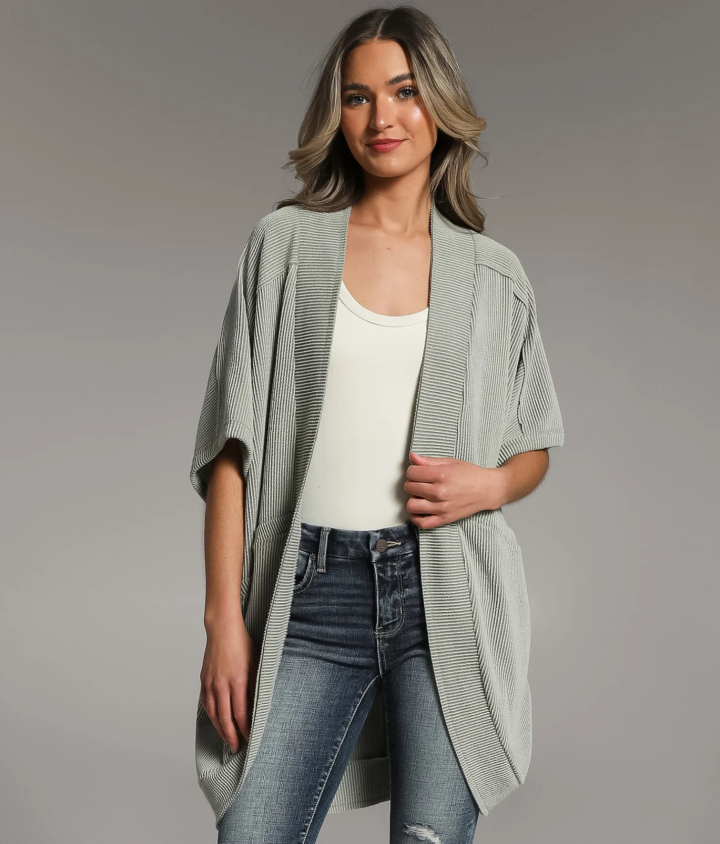 BKE Ribbed Cocoon Cardigan Seagrass Best