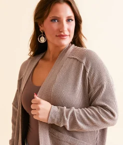 BKE Ribbed Cocoon Cardigan Acorn Hot
