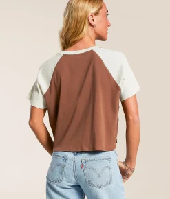 FITZ + EDDI Ribbed Color Block Henley Brown and Cream
